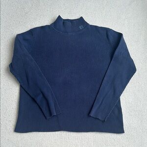 Ralph Lauren 100% Cotton Navy Ribbed Mock Neck Sweater Size Large